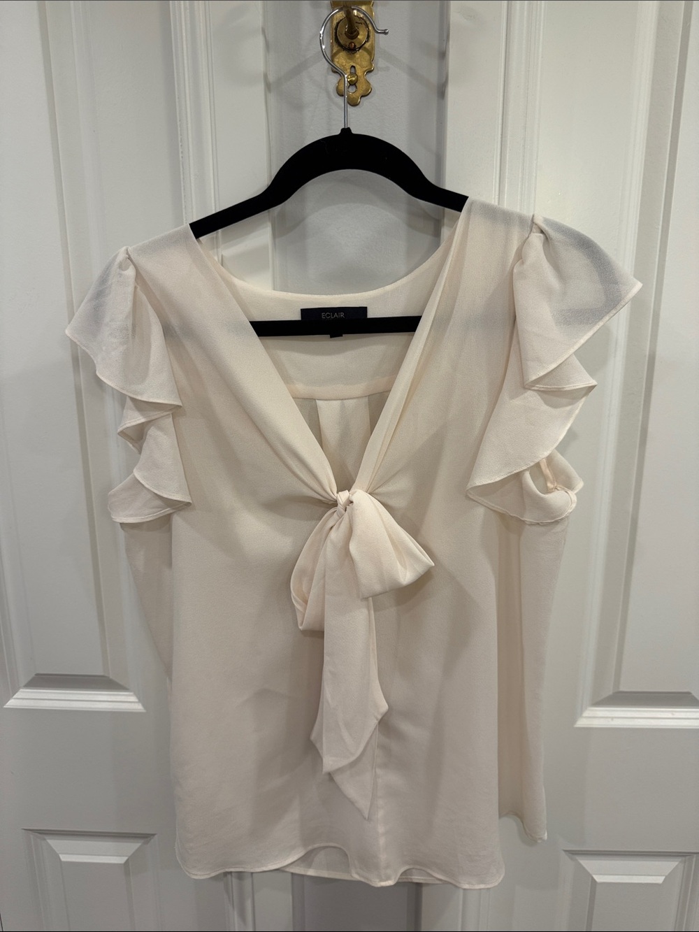 Eclair (Nordstrom) Cream Tie-Neck Ruffle Sleeve Blouse